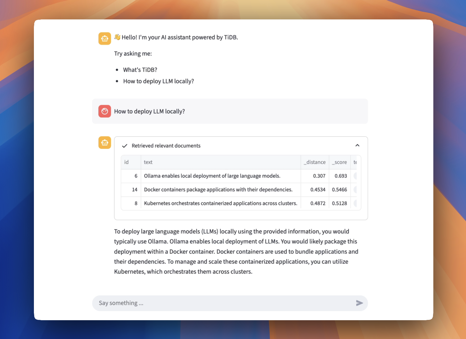 RAG application built with PyTiDB