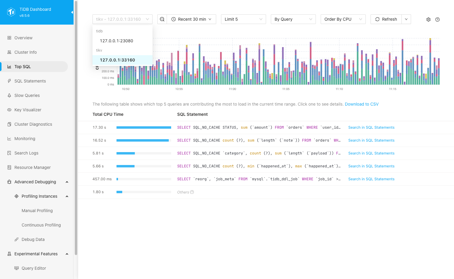 Select a TiDB or TiKV node