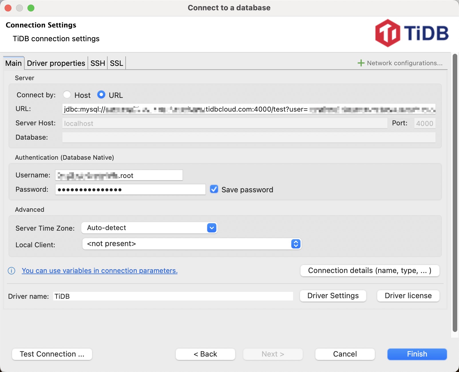 Configure connection settings for TiDB Cloud Serverless