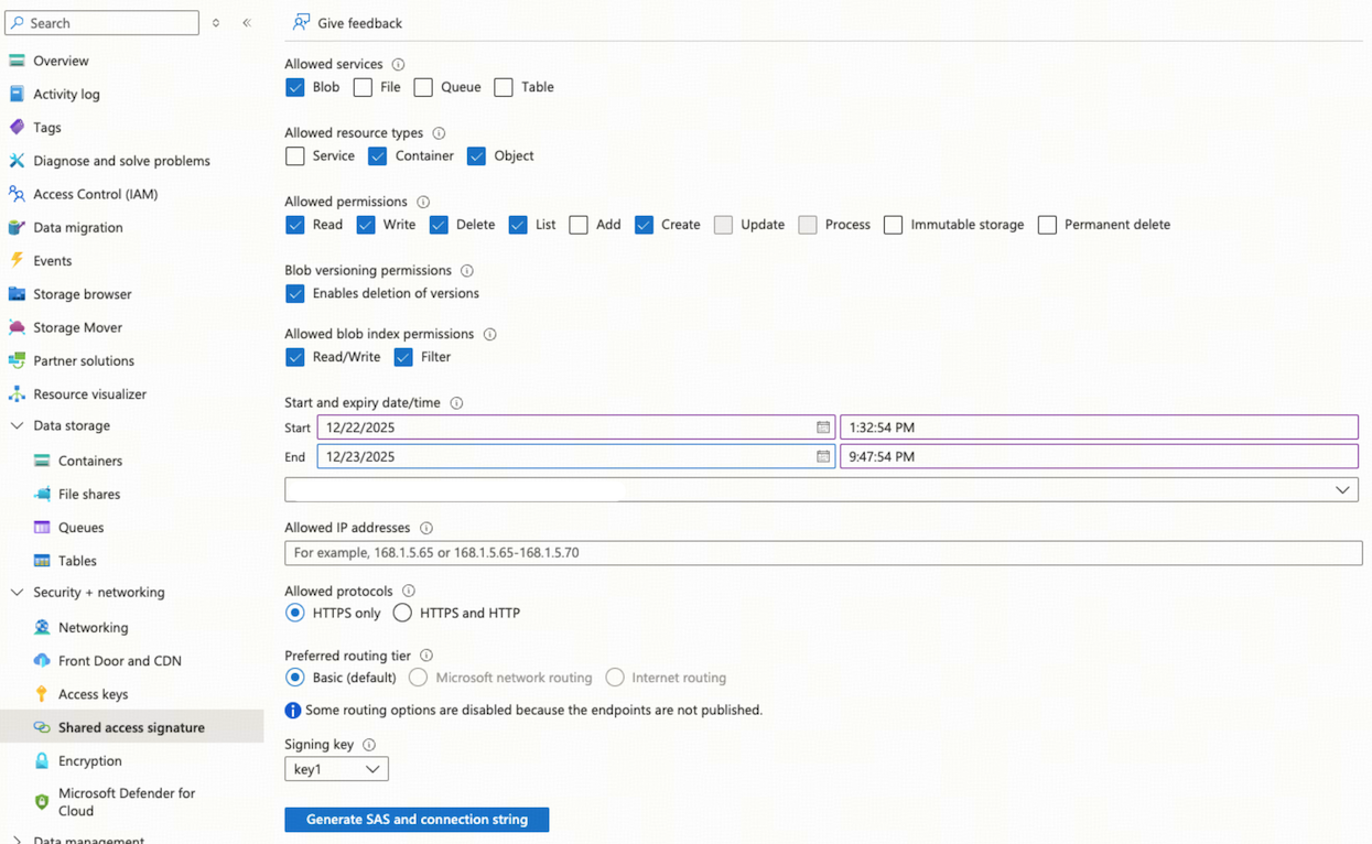 Generate a SAS token