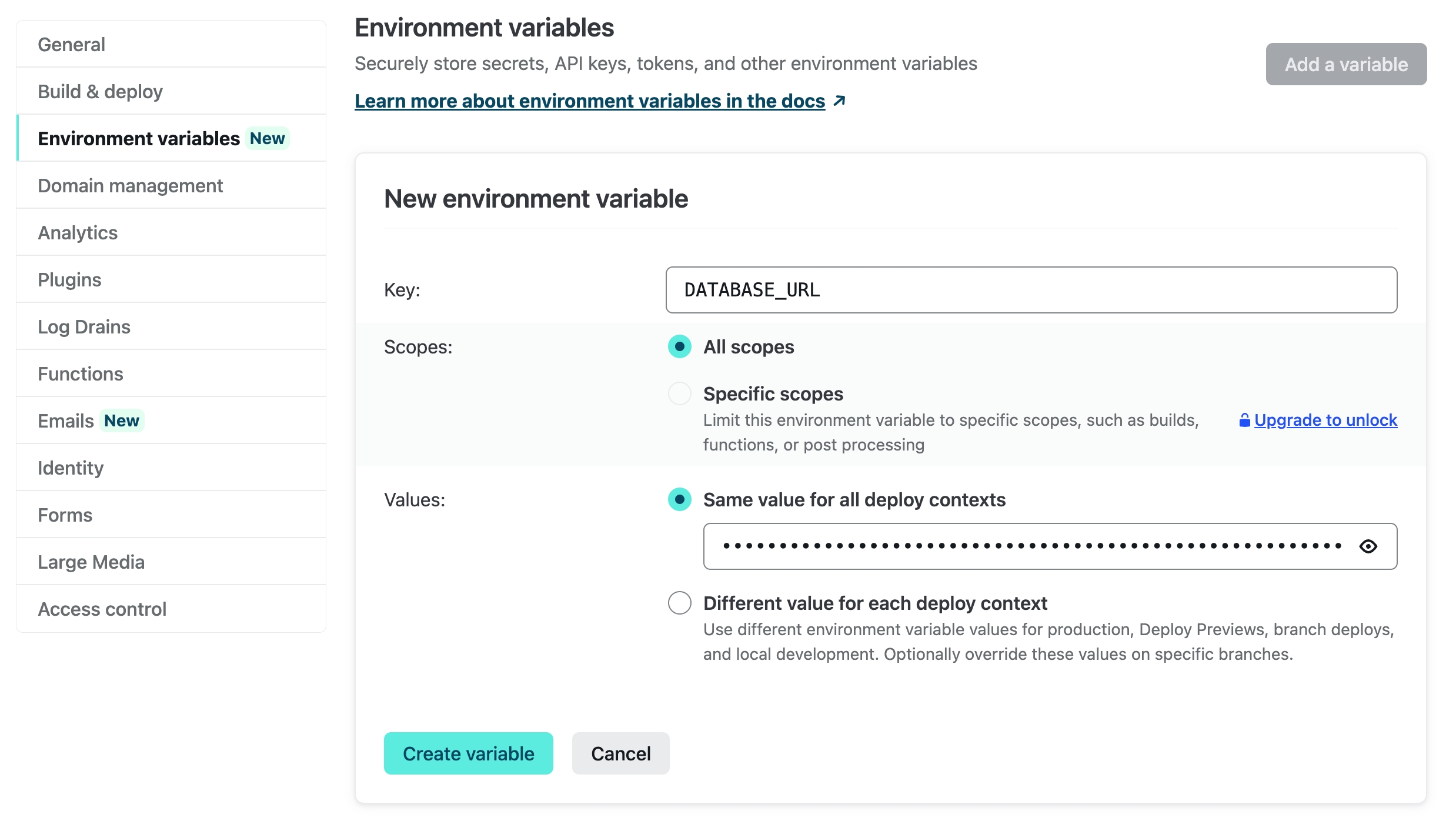 Set an environment variable in Netlify