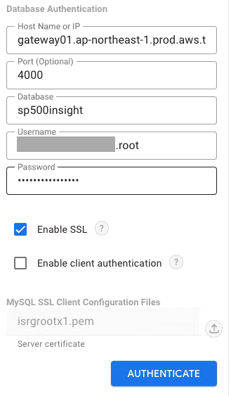 Looker Studio: configure connection settings for TiDB Cloud Serverless